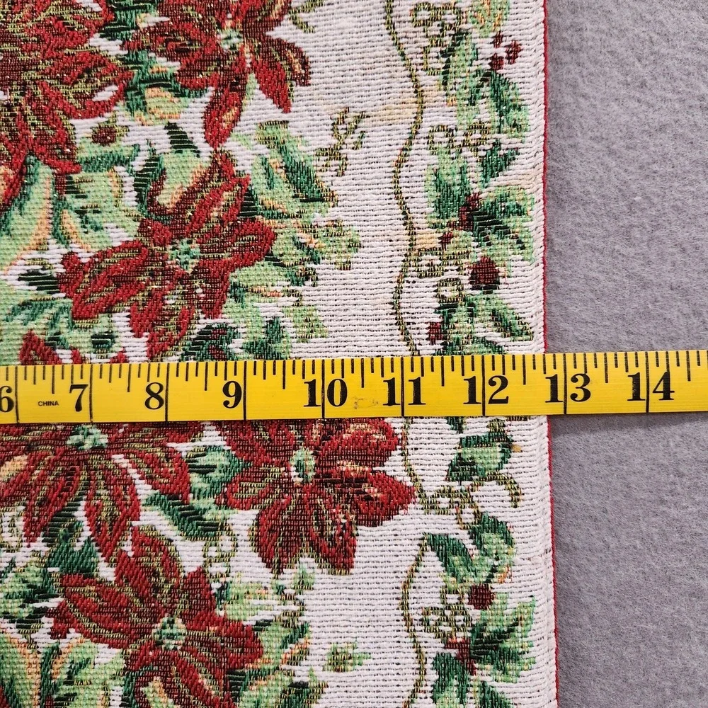Christmas Tapestry Table Runner Poinsettia Holly Berries 70
